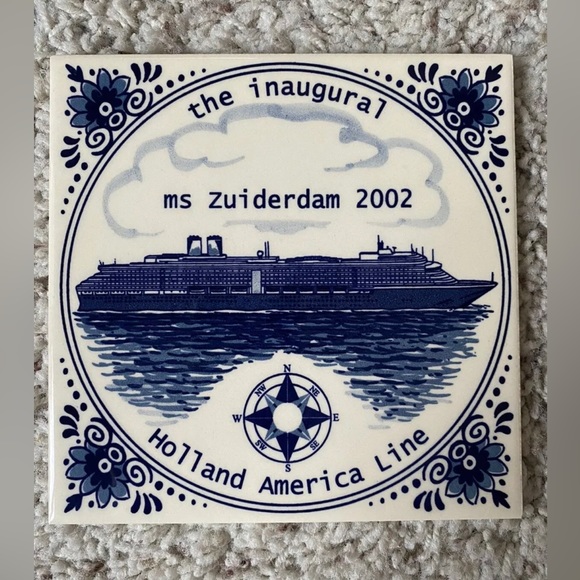 Holland America Line The Inaugural Ms Zuiderdam 2002 Blauw Delft 6” Display Sq. - Picture 1 of 3